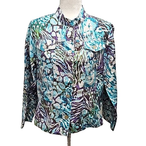Ruby Rd Womens Button Front Cotton Poly Long Sleeve Jacket Top Multi Size 12 - Picture 1 of 10